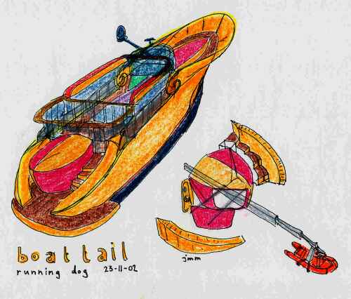 boattail_01_500 - a boat with a boattail and running dog motives